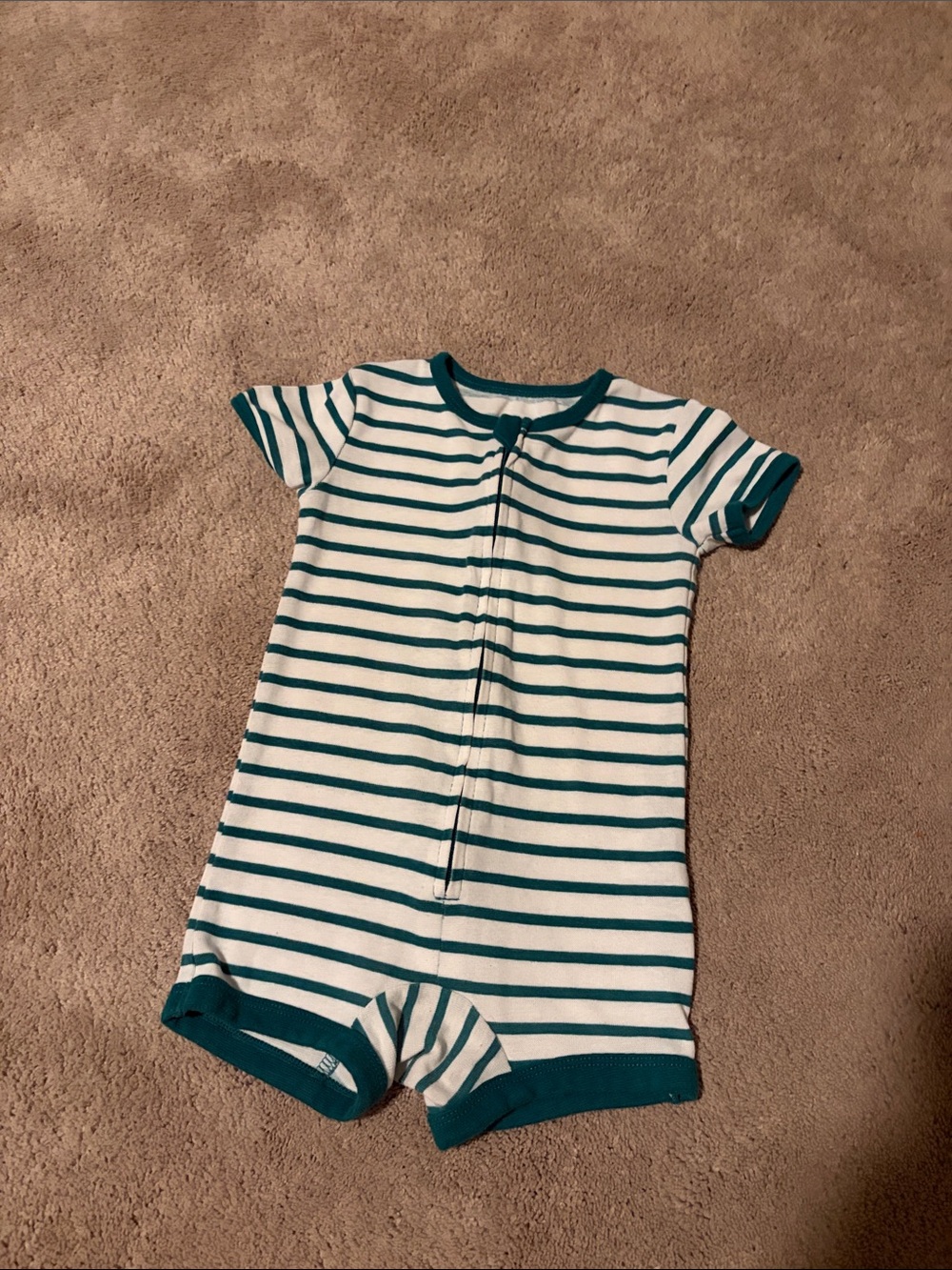 Striped Teal and White Kids Short-Sleeve One-Piece Bodysuit